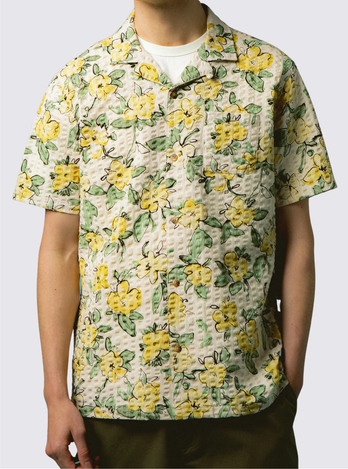 Chemise à manches courtes Crammond en seersucker fleuri - Ecru