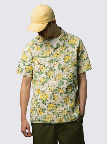 Chemise à manches courtes Crammond en seersucker fleuri - Ecru